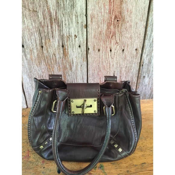 TENTAZIONE DUE made In Italy Brown Leather Shoulder Bag Purse Brass